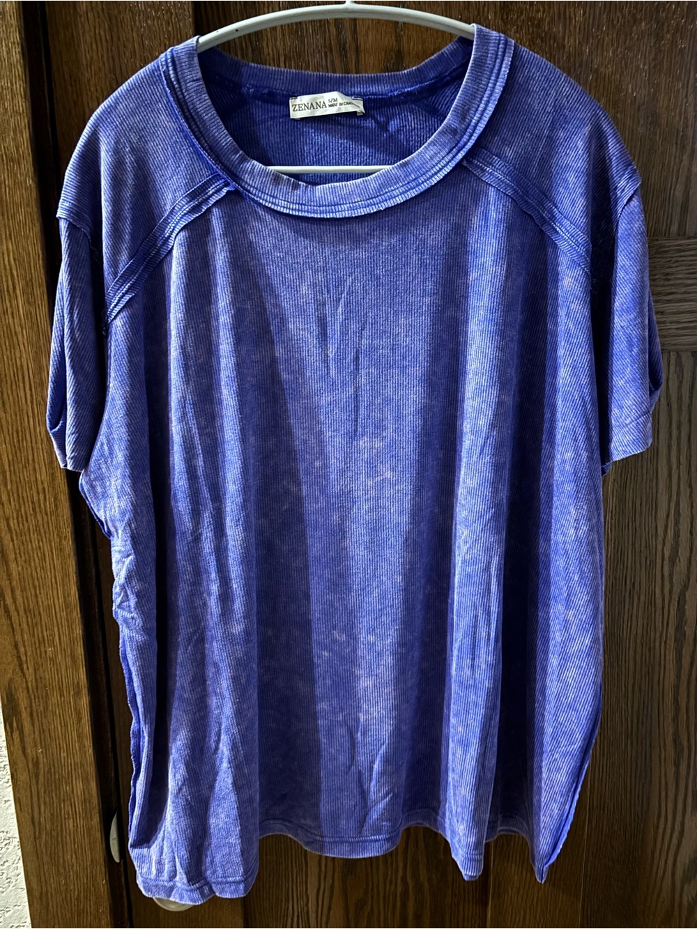 Zenana Ribbed Washed Short Sleeve Oversized Tee - Bright Blue. S/M.